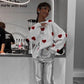 Fashionable Embroidered Heart Loose Round Neck Long Sleeve Knitted Sweater