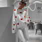 Fashionable Embroidered Heart Loose Round Neck Long Sleeve Knitted Sweater