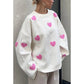 Fashionable Embroidered Heart Loose Round Neck Long Sleeve Knitted Sweater