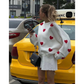 Fashionable Embroidered Heart Loose Round Neck Long Sleeve Knitted Sweater