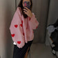 Fashionable Embroidered Heart Loose Round Neck Long Sleeve Knitted Sweater