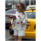 Fashionable Embroidered Heart Loose Round Neck Long Sleeve Knitted Sweater