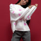Fashionable Embroidered Heart Loose Round Neck Long Sleeve Knitted Sweater