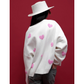 Fashionable Embroidered Heart Loose Round Neck Long Sleeve Knitted Sweater