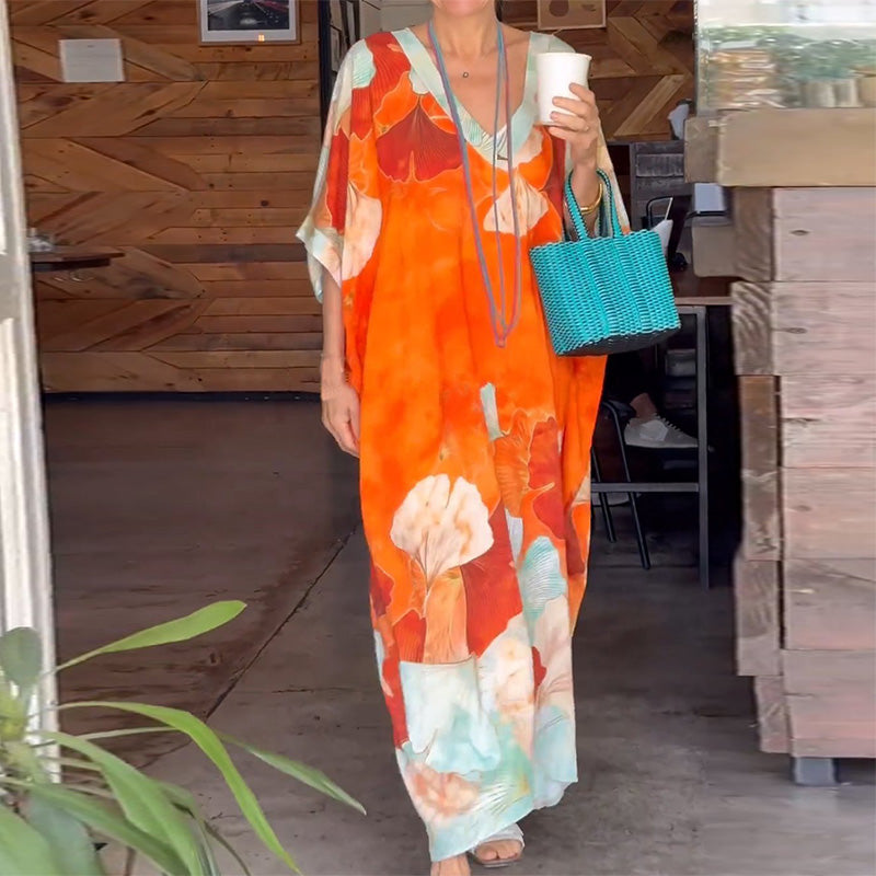 🔥2026 NEW SALES - 50% OFF🔥Floral Print Loose Long Dress with Half Sleeves