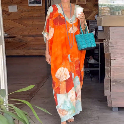 🔥2026 NEW SALES - 50% OFF🔥Floral Print Loose Long Dress with Half Sleeves