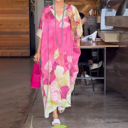🔥2026 NEW SALES - 50% OFF🔥Floral Print Loose Long Dress with Half Sleeves