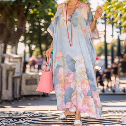 🔥2026 NEW SALES - 50% OFF🔥Floral Print Loose Long Dress with Half Sleeves