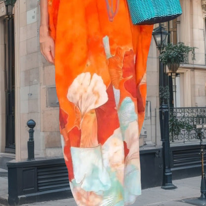 🔥2026 NEW SALES - 50% OFF🔥Floral Print Loose Long Dress with Half Sleeves