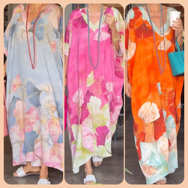🔥2026 NEW SALES - 50% OFF🔥Floral Print Loose Long Dress with Half Sleeves