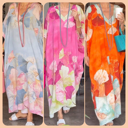 🔥2026 NEW SALES - 50% OFF🔥Floral Print Loose Long Dress with Half Sleeves