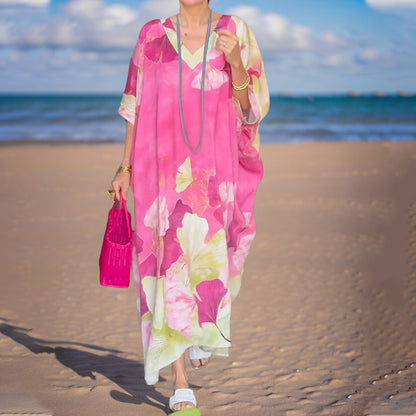 🔥2026 NEW SALES - 50% OFF🔥Floral Print Loose Long Dress with Half Sleeves