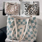 Women's Fashion Plush Plaid Shoulder Tote Bag