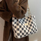 Women's Fashion Plush Plaid Shoulder Tote Bag