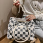 Women's Fashion Plush Plaid Shoulder Tote Bag