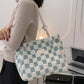 Women's Fashion Plush Plaid Shoulder Tote Bag