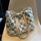 Women's Fashion Plush Plaid Shoulder Tote Bag