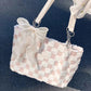 Women's Fashion Plush Plaid Shoulder Tote Bag