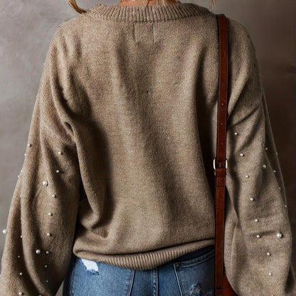 🔥2025 NEW SALE🔥Women's Faux Pearls Round Neck Pullover Sweater