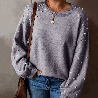 🔥2025 NEW SALE🔥Women's Faux Pearls Round Neck Pullover Sweater