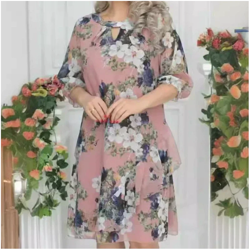🔥Limited time Sale 49%💝Women's Floral Print Knee-Length Dress