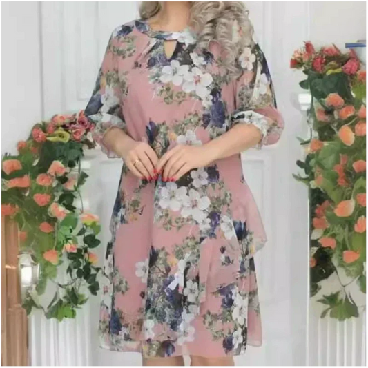 🔥Limited time Sale 49%💝Women's Floral Print Knee-Length Dress
