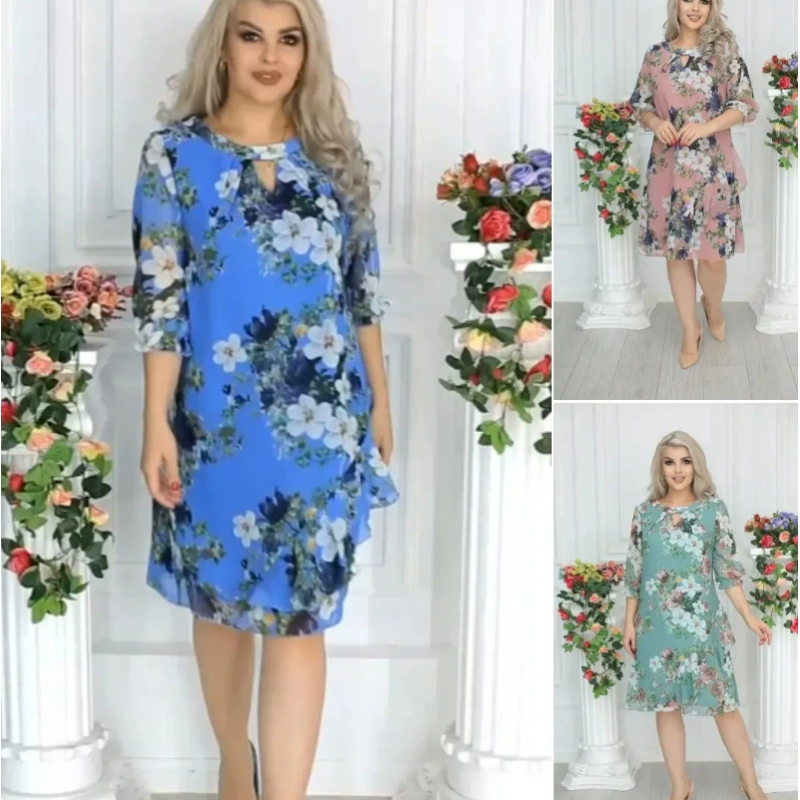 🔥Limited time Sale 49%💝Women's Floral Print Knee-Length Dress