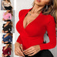 Sexy Knit V-Neck Long Sleeve Slim Shirt