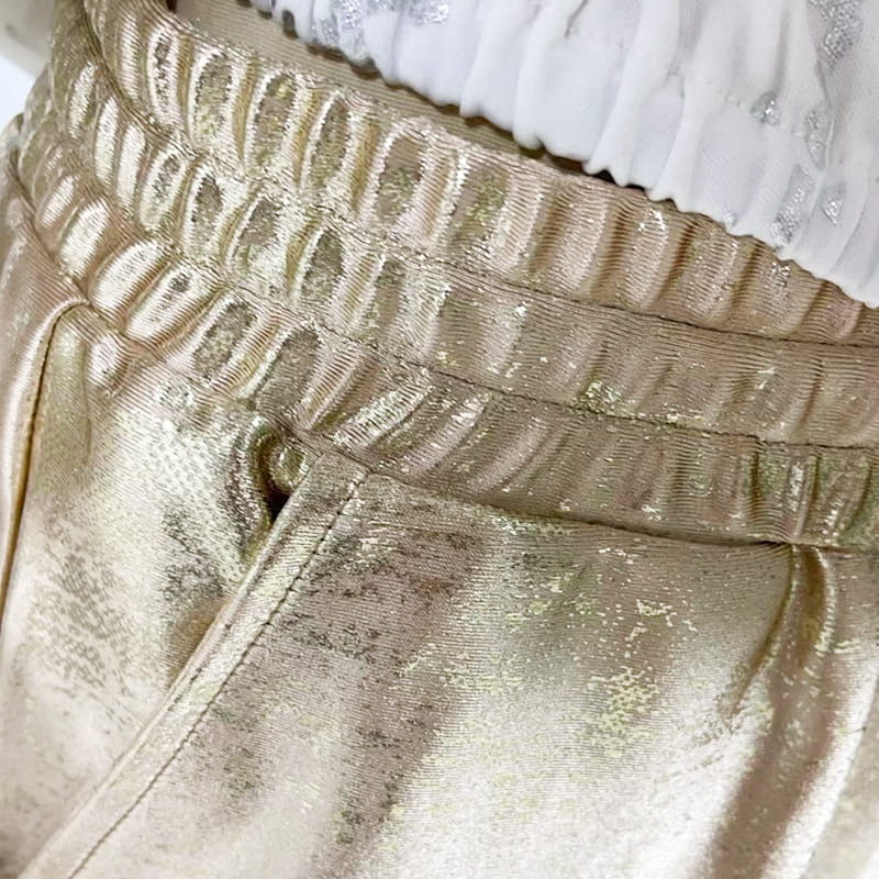 Women's 2 Piece Set: Devil's Eye Gold Foil Top and Sequin Pants Set