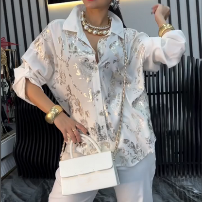 Women's Printed Long Sleeve Button-Down T-Shirt