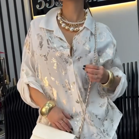Women's Printed Long Sleeve Button-Down T-Shirt
