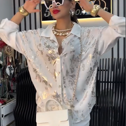 Women's Printed Long Sleeve Button-Down T-Shirt