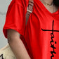 【Buy 2 Free Shipping】Letter Print Split Side V Neck T-Shirt & Shorts Two Piece Set