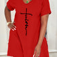 【Buy 2 Free Shipping】Letter Print Split Side V Neck T-Shirt & Shorts Two Piece Set