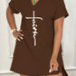 【Buy 2 Free Shipping】Letter Print Split Side V Neck T-Shirt & Shorts Two Piece Set
