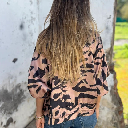 Women's Fall Zebra Print Zipper Bomber Jacket