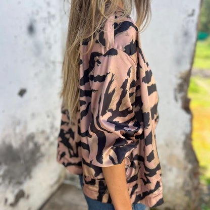 Women's Fall Zebra Print Zipper Bomber Jacket