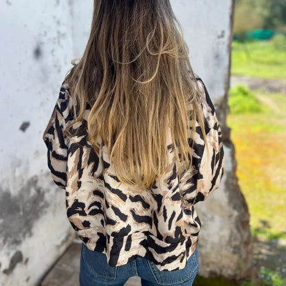 Women's Fall Zebra Print Zipper Bomber Jacket