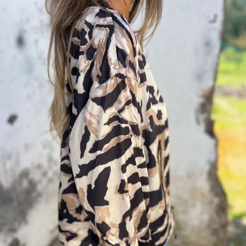 Women's Fall Zebra Print Zipper Bomber Jacket