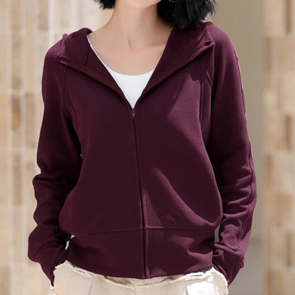 Women’s Casual Zip-Up Solid Color Hooded Sweatshirt