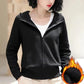 Women’s Casual Zip-Up Solid Color Hooded Sweatshirt