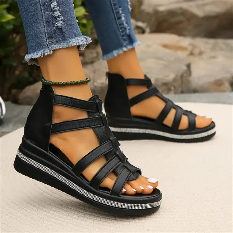 Wedge sandals with rhinestone decoration