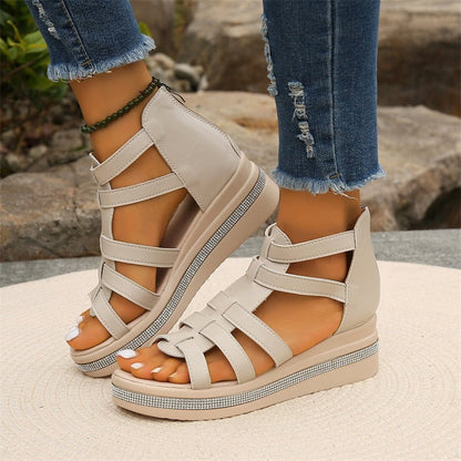 Wedge sandals with rhinestone decoration