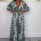 Women's V-Neck Featured Printed Jumpsuit