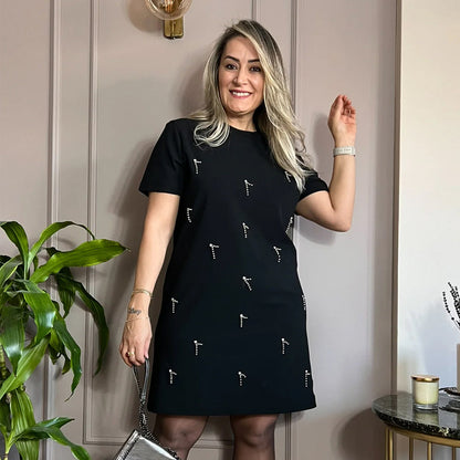 🌸Spring Specials💐 Women's Rhinestone Embellished Short Sleeve Dress