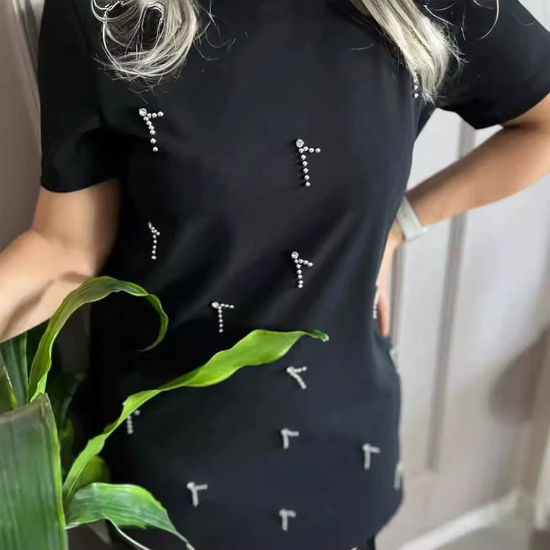 🌸Spring Specials💐 Women's Rhinestone Embellished Short Sleeve Dress