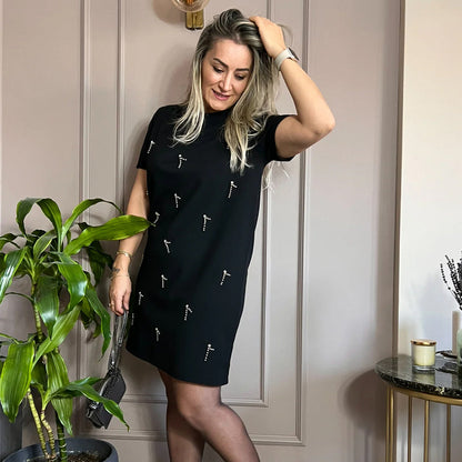 🌸Spring Specials💐 Women's Rhinestone Embellished Short Sleeve Dress