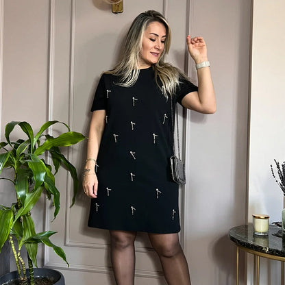 🌸Spring Specials💐 Women's Rhinestone Embellished Short Sleeve Dress
