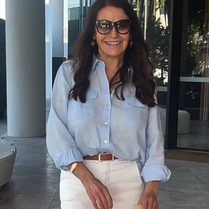Casual, Versatile Women's Linen Button-Down Shirt with Collar