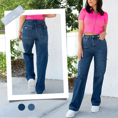 🌸NEW HOT SALE✨🎉 Limited-Time Sale! 🎉 High-Rise Cargo Wide-Leg Stretch Jeans 👖 | Trendy & Comfy Fit for Women ✨